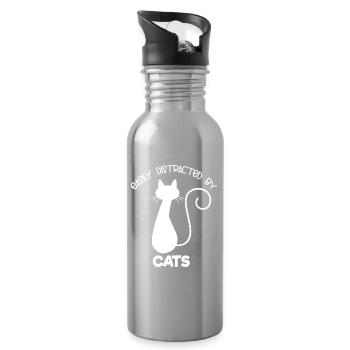 Easily Distracted By Cats - Water bottle with straw - silver - Right