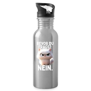 Bevor Du Fragst Nein Katze Morgenmuffel Nö Katzen - Trinkflasche mit integriertem Trinkhalm - Lightsilver - Rechts
