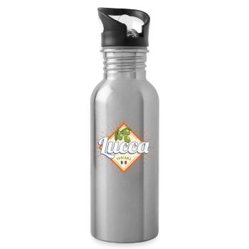 Lucca Tuscany Italy Olives Vintage Souvenir - Water bottle with straw - silver - Right