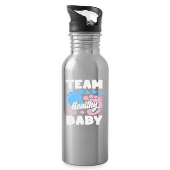 Fête de révélation du sexe de l’équipe Bébé en Bonne Santé - Gourde avec paille intégrée - argent clair - Droite