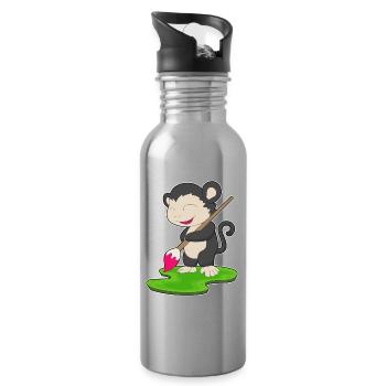 Affe Maler Pinsel Malen - Trinkflasche mit integriertem Trinkhalm - Lightsilver - Rechts