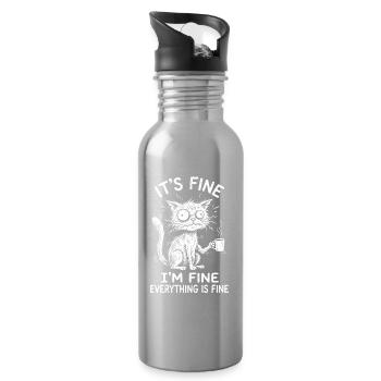 It's Fine I'm Fine Everything is Fine Katzen - Trinkflasche mit integriertem Trinkhalm - Lightsilver - Rechts