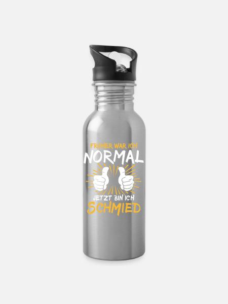 Schmied Spruch - Trinkflasche mit integriertem Trinkhalm - Lightsilver