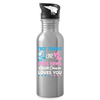 Cousin Love: Free Throws and Pink Bows - Water bottle with straw - silver - Right