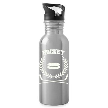 Hockey emblem with disc and laurel - Water bottle with straw - silver - Right
