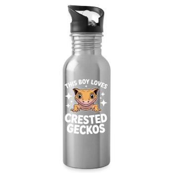 Crowned Gecko Sayings Funny Crowned Gecko Gift - Water bottle with straw - silver - Right