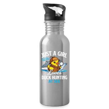Girl Loves Duck Hunting At Sea Funny Duck - Water bottle with straw - silver - Right