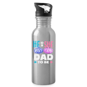 He Or She Daddy Pumpkin Gender Reveal - Water bottle with straw - silver - Right