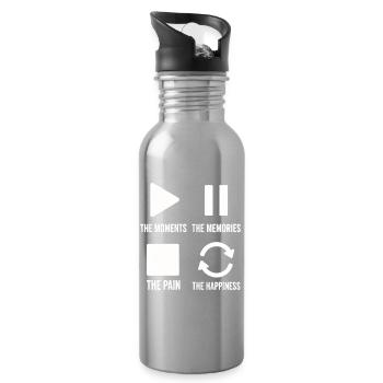 Mindfulness, Moments, Memories, Happiness - Water bottle with straw - silver - Right