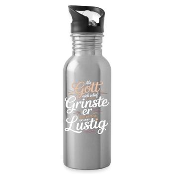 Als Gott mich schuf grinste er – Lustiger Spruch - Trinkflasche mit integriertem Trinkhalm - Lightsilver - Rechts
