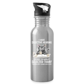 Grummelkat Learning Humor Motif - Water bottle with straw - silver - Right