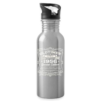 70. Geburtstag Geschenk Mann Oldtimer April 1956 - Trinkflasche mit integriertem Trinkhalm - Lightsilver - Rechts