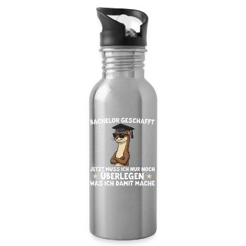 Bachelor geschafft – Lustiges Absolventen Geschenk - Trinkflasche mit integriertem Trinkhalm - Lightsilver - Rechts