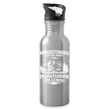 Minusstunden auf der Arbeit Plusstunden im Leben - Trinkflasche mit integriertem Trinkhalm - Lightsilver - Rechts