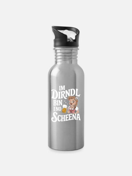 Dirndl Bierfest Charm - Trinkflasche mit integriertem Trinkhalm - Lightsilver