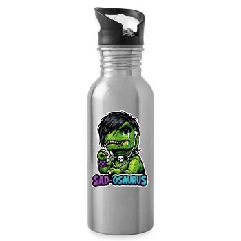 Emo Dinosaur, Sad Dino, Emotional - Water bottle with straw - silver - Right