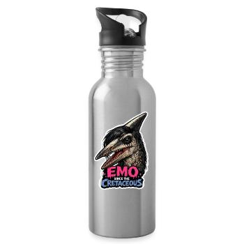 Emo Dinosaur, Sad Dino, Emotional - Water bottle with straw - silver - Right