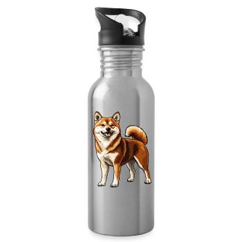 Shiba Inu Smiling - Water bottle with straw - silver - Right
