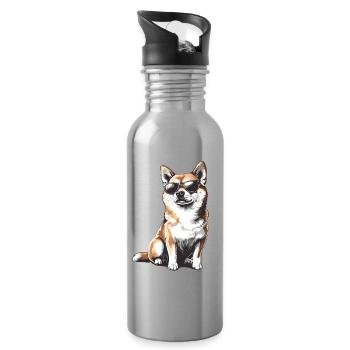 Shiba avec des lunettes de soleil - Gourde avec paille intégrée - argent clair - Droite