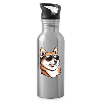 Shiba mit Sonnenbrillen-Charme - Trinkflasche mit integriertem Trinkhalm - Lightsilver - Rechts