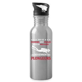 Plongeur Humour Tous les Hommes Sont Égaux Plongée - Gourde avec paille intégrée - argent clair - Droite