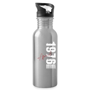 50th Birthday Gift Husband Original April 1976 - Water bottle with straw - silver - Right