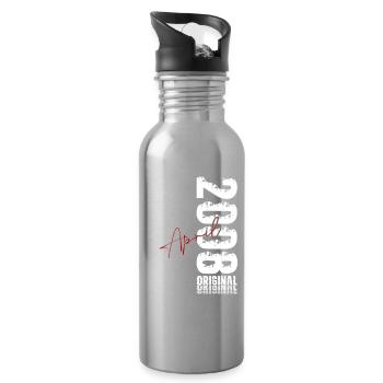 18th Birthday Gift Husband Original April 2008 - Water bottle with straw - silver - Right