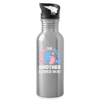 Révélation du genre Rose ou Bleu Frère T’aime - Gourde avec paille intégrée - argent clair - Droite