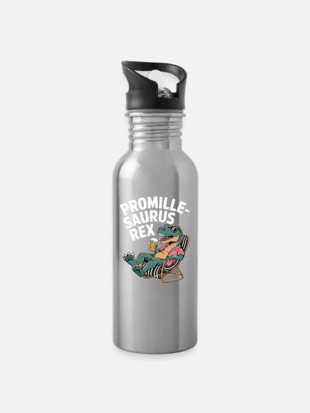 Promille-Saurus Rex Lounge - Trinkflasche mit integriertem Trinkhalm - Lightsilver