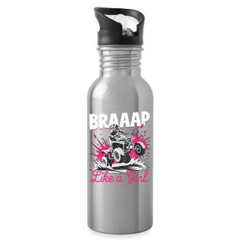 Quad ATV Woman Girl Four Wheeler - Water bottle with straw - silver - Right