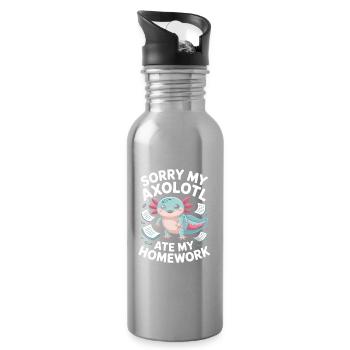 Axolotl Homework Excuse Design - Water bottle with straw - silver - Right