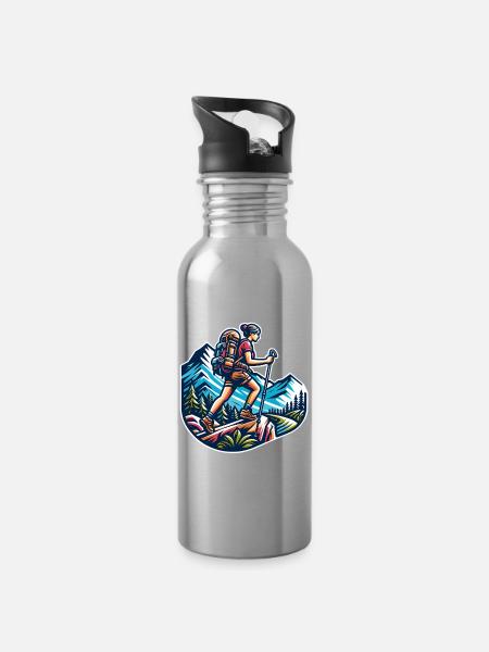 Bergsteigerin - Trinkflasche mit integriertem Trinkhalm - Lightsilver