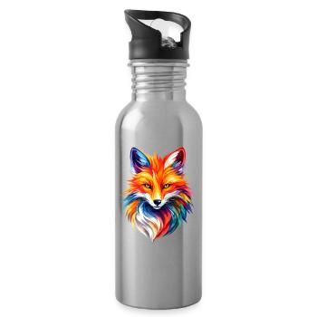 Colorful Fox Polygon Design – Modern Fox Art - Water bottle with straw - silver - Right