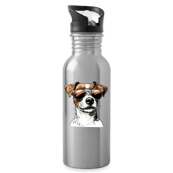 Sunglasses Dog Cartoon - Water bottle with straw - silver - Right