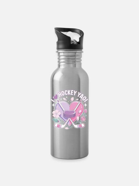 Pastellherz Hockey-Liebe - Trinkflasche mit integriertem Trinkhalm - Lightsilver