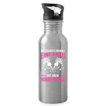 Steckenpferd Hobbyhorse Hobby Horsing - Trinkflasche mit integriertem Trinkhalm - Lightsilver - Rechts