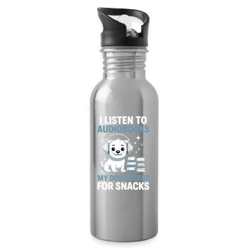 Dogs Audiobook Fans Reading Bookish Gift - Water bottle with straw - silver - Right