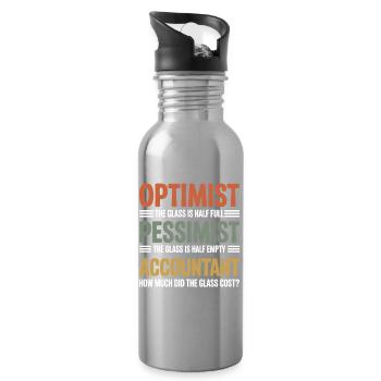 Optimist, Pessimist, Buchhalter, Glaskosten lustig, lustig - Trinkflasche mit integriertem Trinkhalm - Lightsilver - Rechts