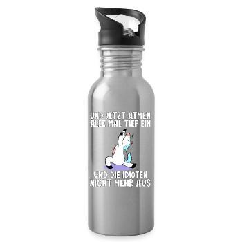 Yoga Einhorn Sarkasmus Lustiger Spruch - Trinkflasche mit integriertem Trinkhalm - Lightsilver - Rechts
