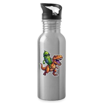 Saure Gurke reitet auf Dinosaurier - Trinkflasche mit integriertem Trinkhalm - Lightsilver - Rechts