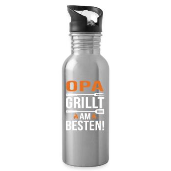 OPA Grillt Am Besten - Trinkflasche mit integriertem Trinkhalm - Lightsilver - Rechts