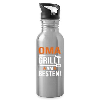 Oma Grillt Am Besten - Trinkflasche mit integriertem Trinkhalm - Lightsilver - Rechts