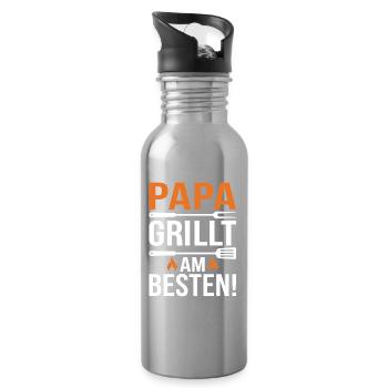Papa Grillt Am Besten - Trinkflasche mit integriertem Trinkhalm - Lightsilver - Rechts