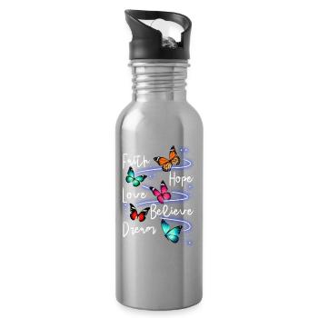 Jardin inspirant des papillons monarques - Gourde avec paille intégrée - argent clair - Droite