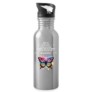 Jardin inspirant des papillons monarques - Gourde avec paille intégrée - argent clair - Droite