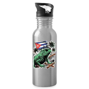 Kuba Chamäleon Palmen - Trinkflasche mit integriertem Trinkhalm - Lightsilver - Rechts