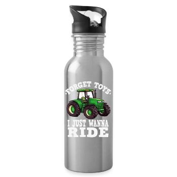 Traktor-Motiv I Just Wanna Ride - Trinkflasche mit integriertem Trinkhalm - Lightsilver - Rechts