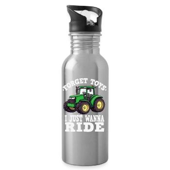 I want to drive a tractor - Water bottle with straw - silver - Right