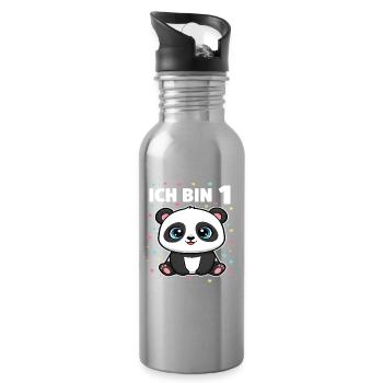 Ich bin 1 - Süßes Panda zum 1. Geburtstag - Trinkflasche mit integriertem Trinkhalm - Lightsilver - Rechts