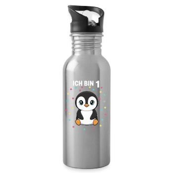 Ich bin 1 - Süßes Pinguin zum 1. Geburtstag - Trinkflasche mit integriertem Trinkhalm - Lightsilver - Rechts
